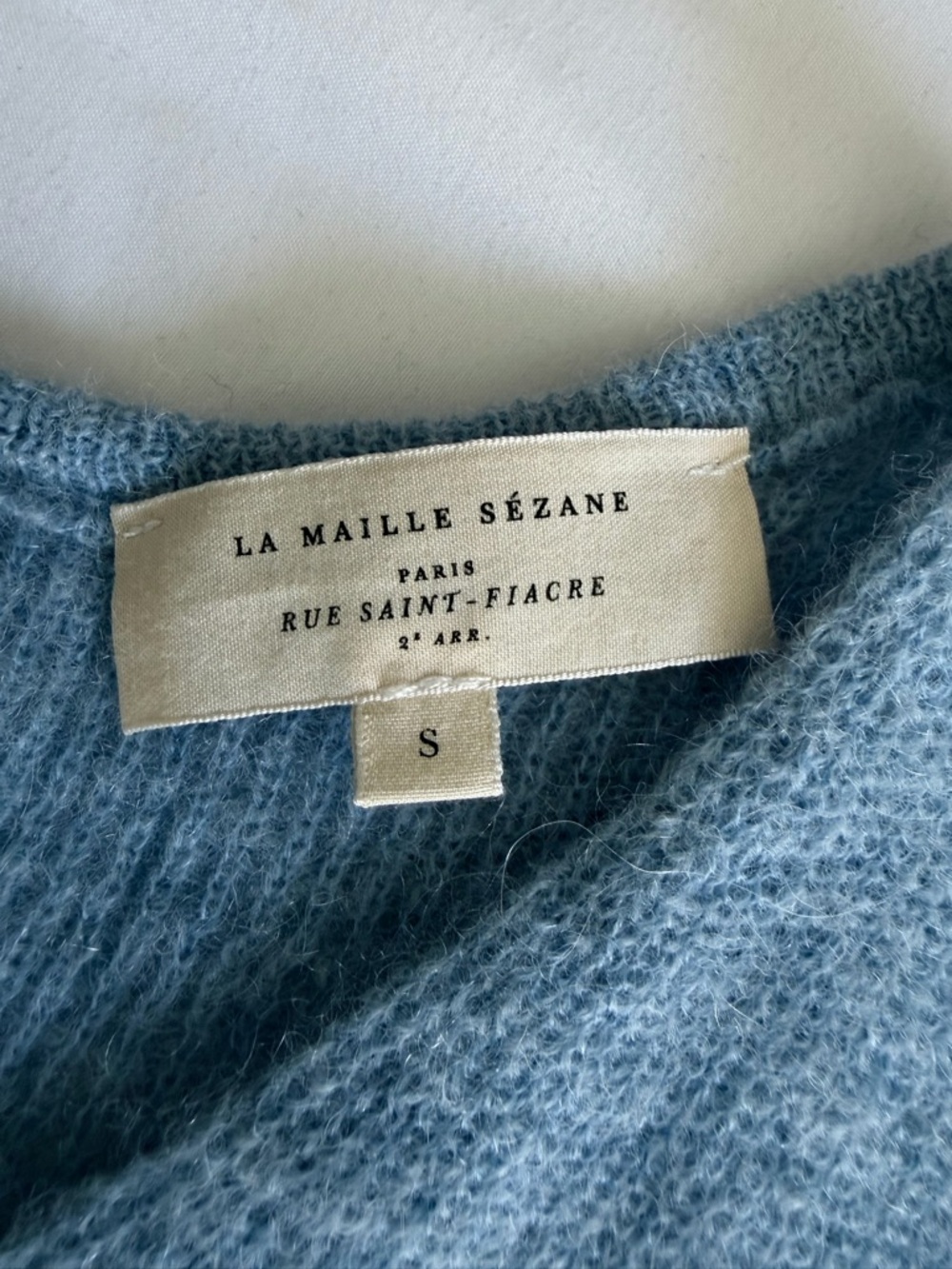 Sezane "Barry" Super Kid Mohair Baby Alpaca Light Blue V-Neck Cardigan Sweater - Picture 13 of 17